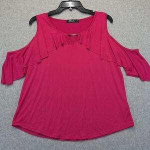 JKLA Women's Fuchsia Ruffle Cold Shoulder Blouse